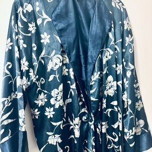 Floral Satin Robe in Blue and White